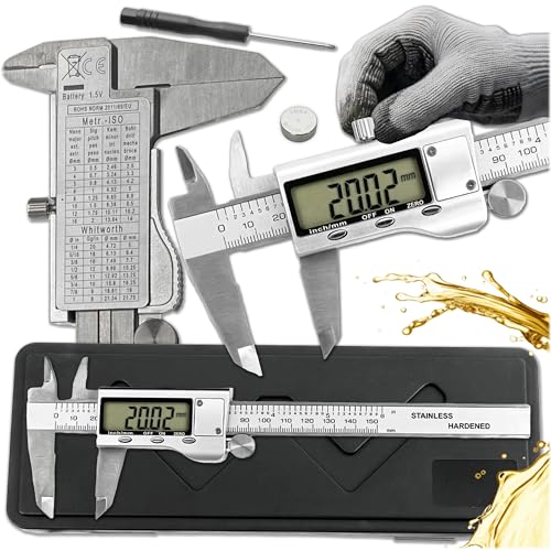 KRUMAD Messschieber Digital 150 mm Edehlastahl mit Farbverpackung Digitaler Präzises Messgerät LCD Display Elektronischer Schieblehre für Innen und Außendurchmesser Werkstatt Haushalt Werkzeug