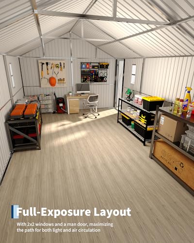 Image of GarveeLife 10x20 ft Metal Carport, Enclosed Car Port with Vertical Steel Roof for All-Weather Use, Metal Garage Shed with Man Door for Sedans & SUV, Gray