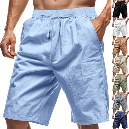 Shorts de Lino para Hombre, Cintura Elástica y Bolsillos miniatura 2