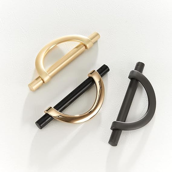 Brushed Gold Cabinet Pulls Drawer Pulls, Half Moon Shape Cabinet Pulls Gold Dresser Handles, Kitchen Cupboard Drawer Handles Antique Door Handles, 2Packs 3.75in