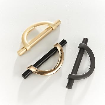Brushed Gold Cabinet Pulls Drawer Pulls, Half Moon Shape Cabinet Pulls Gold Dresser Handles, Kitchen Cupboard Drawer Handles Antique Door Handles, 2Packs 3.75in