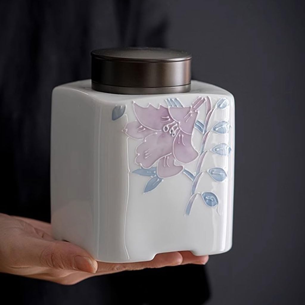 Teedose Lily Teedose, versiegelte Teedose, Legierungsdeckel, handgefertigter Teebehälter aus Keramik, Aufbewahrungsdose for Tee, Kaffee, Zucker, Nüsse in der Küche zu Hause Tee-Vorratsdose
