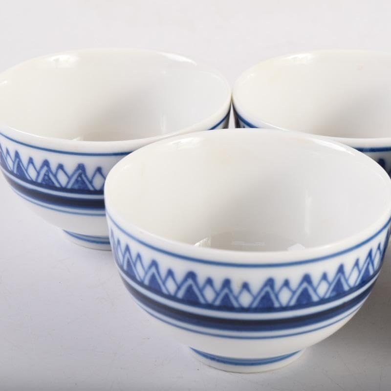 煎茶道具　賣茶好　染付　雁木文　茶碗　五客　共箱　V　7899 煎茶道具 賣茶好 染付 雁木文 茶碗 五客 共箱 V 7899