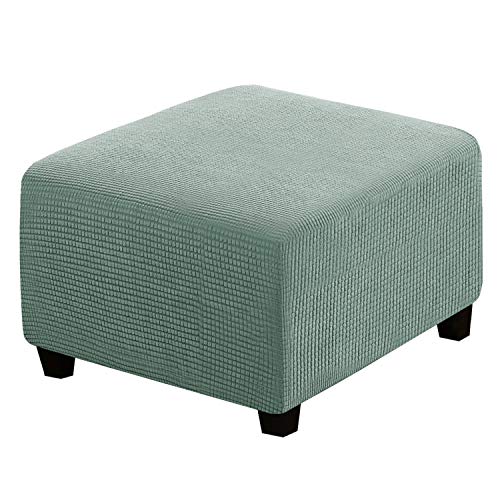 Image of H.VERSAILTEX Square Ottoman Covers Ottoman Slipcovers Folding Storage Stool Furniture Protector Form Fit with Elastic Bottom, Stretch High Spandex Small Checks Jacquard Fabric(Large,Sage)