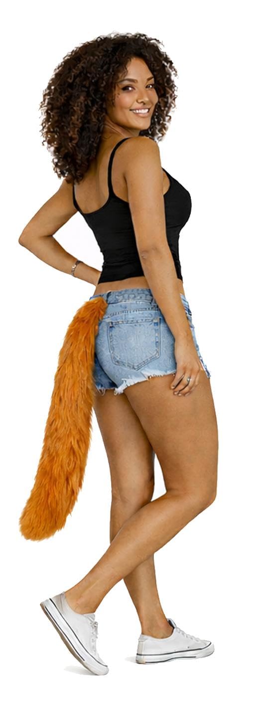 The Dragons Den Adults 30" Length Animal Wolf Fox Cat Dog Squirrel Faux Fur Tail Fancy Dress Costume Accessory [Ginger]