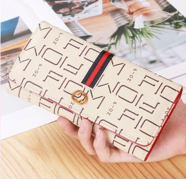 Leather Wallet for Women Slim Designer Trifold Ladies Credit Card Holder Beige