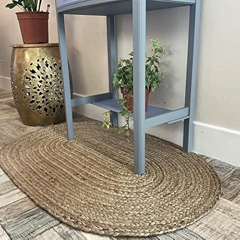 Dhaka Small Oval Braided Rug Hand Woven with Natural Indian Jute 60 cm x 90 cm Cover