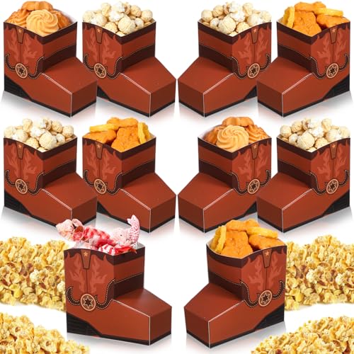 Image of Fullhawl 24 Pcs Cowboy Boots Paper Boxes Western Theme Party Decorations Favors Wild West Popcorn Boxes Boot Shape Bag for Cowboy Birthday Bachelorette Baby Shower Party Supplies(Brown)