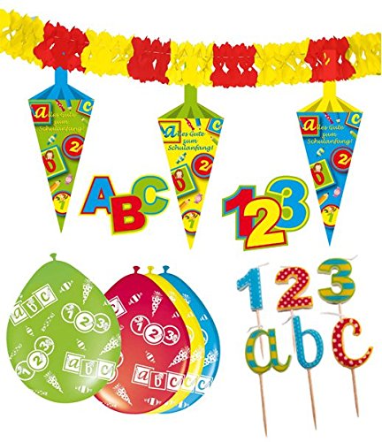 Folat Luftballons 'Schulanfang' – 32 Stück, Ø 30 Cm, Mit ABC & Schultüten-Motiven
