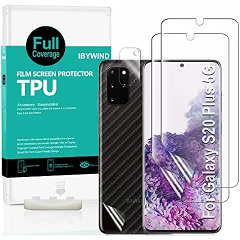 Ibywind Screen Protector for Samsung Galaxy S20+ 5G,[Pack of 2],[Camera Lens Protector][Back Carbon Fiber Film Protector][In-Display Fingerprint Support][Bubble Free] Cover