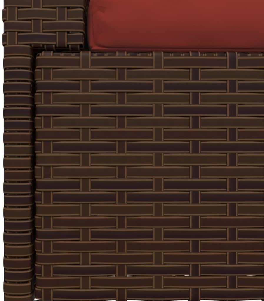 vidaXL 2-Seater Sofa Brown Poly Rattan with Cinnamon Red Cushions