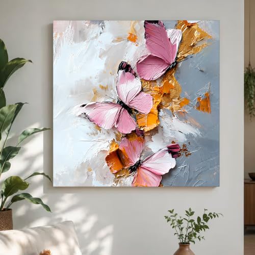 Image of PAINTINGMANTRA Butterfly Floral Canvas Wall Art Painting For wall decoration | Multicolour Butterfly Stretched Canvas Painting For living room, bedroom, home and Office, 22x22 Inch