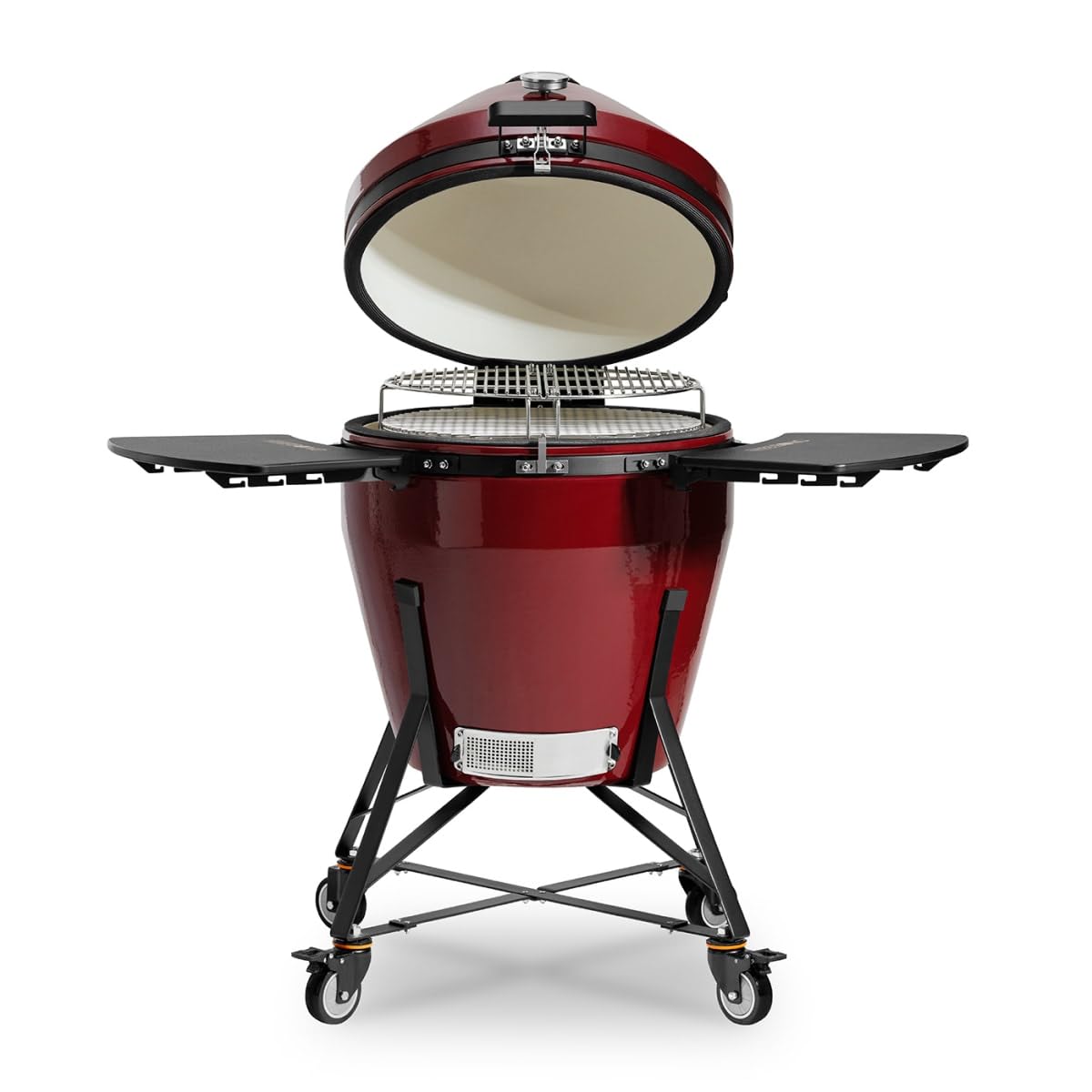 Kamado Bono EVO Grande 64 cm Keramikgrill Royal Red – Extra großer Kamado Grill Ø52 cm Grillfläche, 3-Ebenen GrillMax System, mit Wagen, Seitentischen & Zubehör