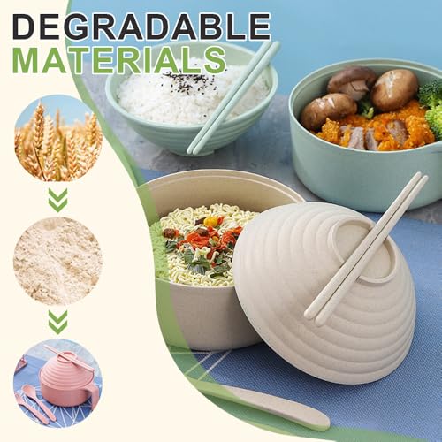Image of BAUFIX Microwave Ramen Bowl with Lid, 2025 New Noodles Bowl Set with Chopsticks, Spoon, Fork, Portable Cooker for Dorm, Home, Office (Green)