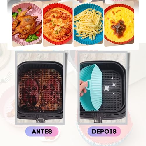 Kit Com 6 Formas Cesta Redonda de Silicone Para Air Fryer Fritadeira Universal Para Todos Os Modelos