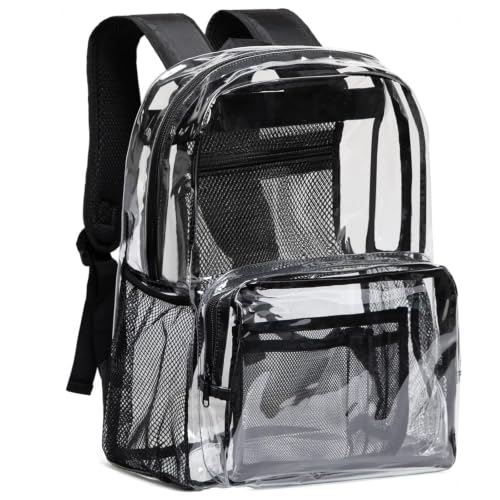 Vorspack Clear Backpack for School, Heavy Duty Transparent Bookbag, Black