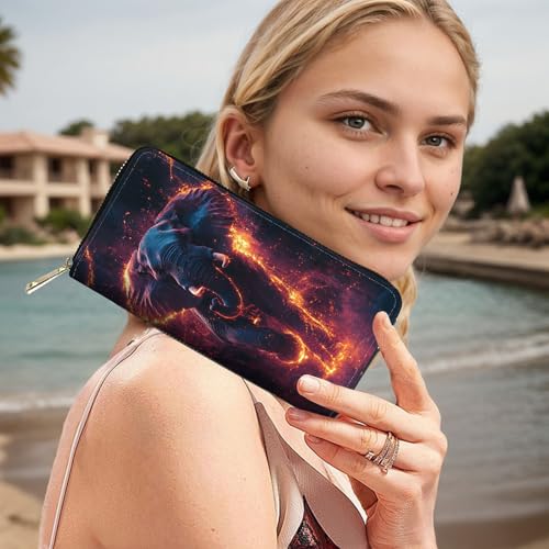 Image of RFID Blocking Leather Wallet for Women - Large Capacity Zip Around Clutch with 8 Card Slots,8 Cash Pockets & Coin Zipper,Elephant