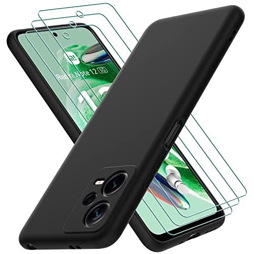 Fundas Xiaomi Redmi Note 12 5G: Protección y estilo para tu smartphone Oureidoo Funda para Xiaomi Redmi Note 12 5G / Xiaomi Poco X5 5G con 3 Piezas Cristal Templado, Carcasa de Sedoso-Tacto Suave Silicona, Cubierta a Prueba de Golpes con Forro de Microfibra, Negro