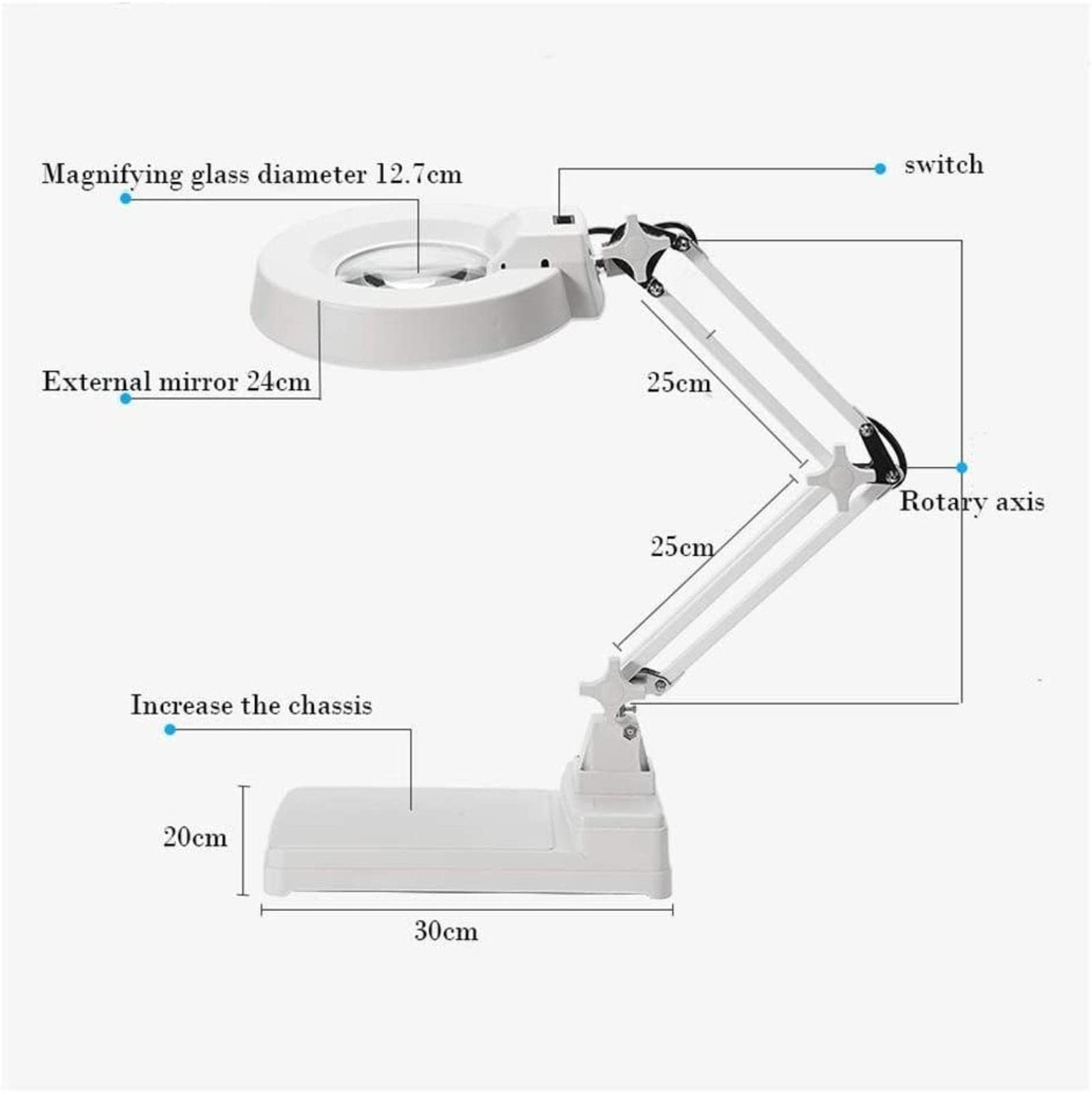 Lupa de Escritorio, Lupa de sobremesa, Lupa de Alta definición HD, Soporte de Acero Inoxidable con luz, Lente óptica, Lupa con luz LED.
