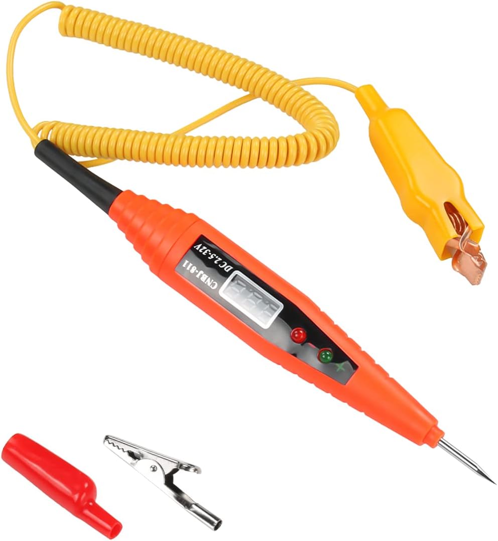 Automotive Test Light, DC 2.5-32V Car Diagnostic Tool Circuit Tester, Digital and LED Indication Voltage Test Pen, Circuit Voltage Tester with Extended Spring Wire for Car, Trucks, Vehicles (Orange)