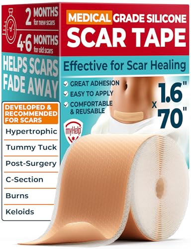 Medical Grade Silicone Scar Tape - 1.6x70 - Effective Removal of Surgical Keloid C-Section Tummy Tuck Hypertrophic and Acne Scars - Easy to Use Treatment - Reusable Silicone Scar Sheets