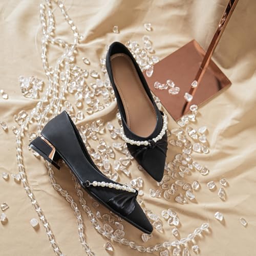 HROYL Women Low Block Heel Dress Shoes Work Office Comfort Pointed Toe Pumps with Crystal2