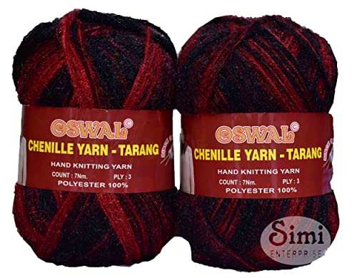 Image of Oswale 3 Ply Knitting Yarn Wool, Black Red 600 gm Best Used with Knitting Needles, Crochet Needles Wool Yarn for Knitting. by Oswale