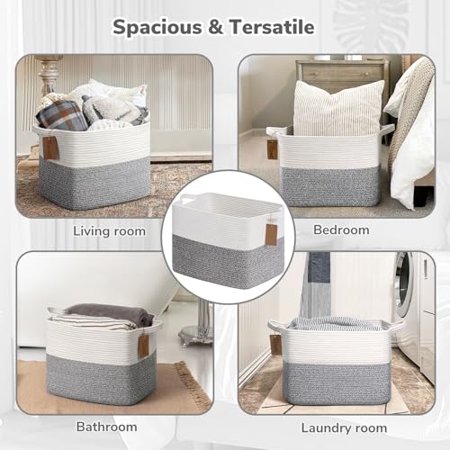 Image of Goodpick 50L Large Woven Rope Storage Basket with Handles, Light Gray