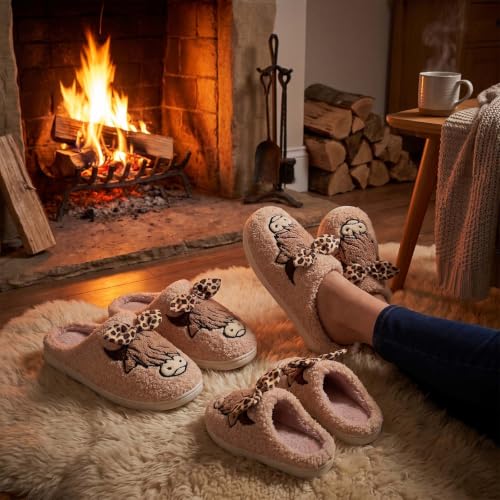 Image of Highland Cow Slippers for Women Plush Scottish Highland Cow Animal Slippers Warm Non Slip Home Indoor Slippers