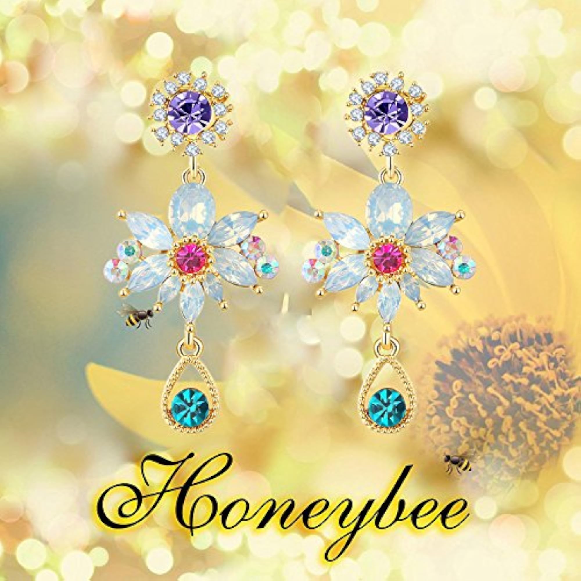 Opal Folklore Gemstone Floral Dangle Earrings Set