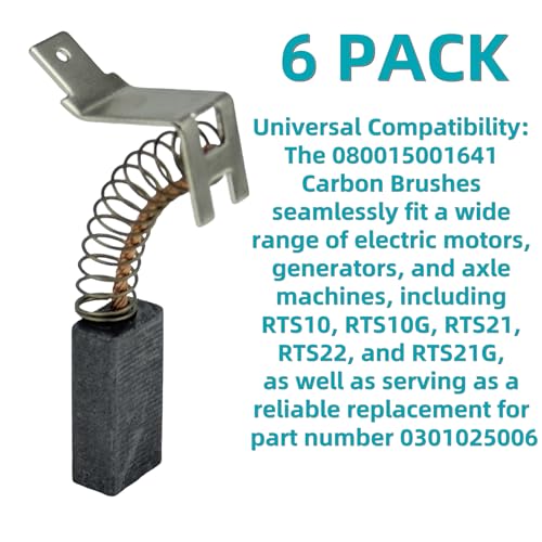Image of 6 Pack 080015001641 Carbon Brush for Ryobi RTS10 RTS21 Table Saw | Fits for Ryobi RTS10, RTS10G, RTS21, RTS21G and RTS22 table saw motors; replaces 080015001641, 0301025006.