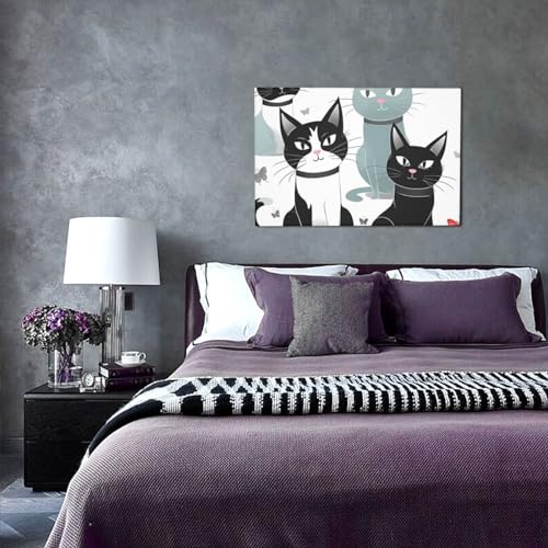 Toile murale vintage decoration murale d'interieur affiche chat noir blanc