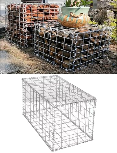 Gabion,Gabion Wall with Cover | Gabion Basket | Gabion Stone Basket Cage | Rock Stone Walls Mesh Cage | Gabion Retaining Wall for Outdoor Garden(50x50x200cm/19.7x19.7x78.2in)