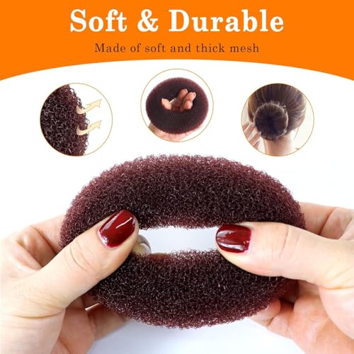 Foto von Sularpek Duttkissen Donut Hair Bun Maker Set 4 Stück - Frisurenhilfe Set,20 U-Form Haarspange Haarnadel, Duttkissen Haarstyling Haarschmuck für Kinder Mädchen Frauen (Braun)