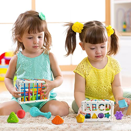 Qya 【Upgraded】 Baby Shape Sorter Toy,Sensory Sorting Bin With Letters And Geometric Cubes,Montessori Toys For 1 2 3 Year Old,Best Gifts For Early Education Toddlers #TOP5