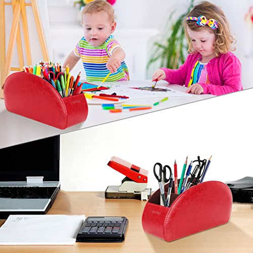 Image of SITHON Remote Control Holder with 5 Compartments - PU Leather Remote Caddy Desktop Organizer Store TV, DVD, Blu-Ray, Media Player, Heater Controllers, Red