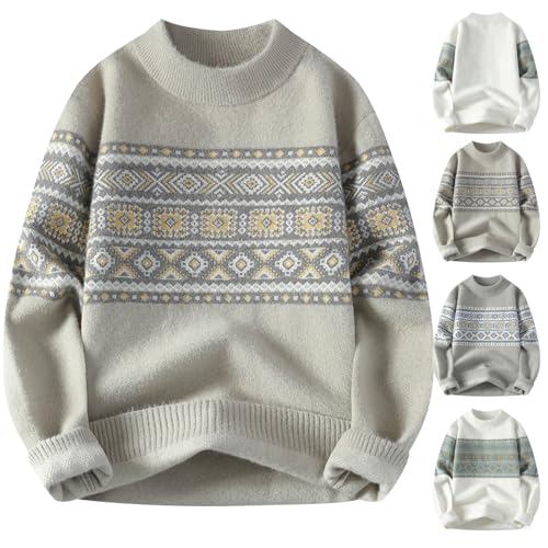 Cambkatl Men's Ethnic Printed Crewneck Sweaters - Cozy Soft Winter Casual Long Sleeve Pullover Knitted Sweater Tops2