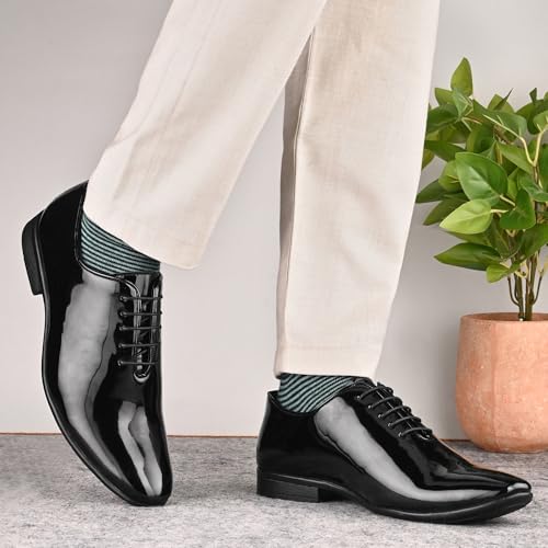 Image of Centrino Men's Glossy Formal Shoes |Lace-Up Design with Cushioned Insole for Comfort | Comfort, Style and Durability for Professional or Formal Wear |Craftsmanship for All-Day Elegance (9750)