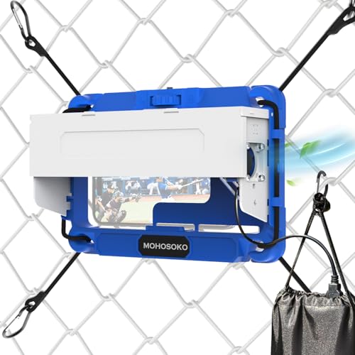 MOHOSOKO Phone Fence Mount with Shade & Cooling Fan - Foldable Game Changer Mounting Kit for iPhone All-in-One Streaming Kit for Baseball Recording (Blue)