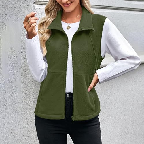 Womens Zip Up Fleece Vest - Casual Warm Winter Lapel Collar Sleeveless Fuzzy Sherpa Outerwear with Pockets3