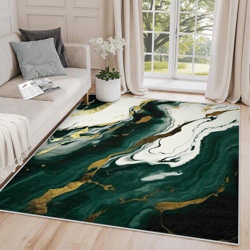 Tapete Marble para Sala 5x8 Verde Esmeralda Blanco Oro miniatura 1