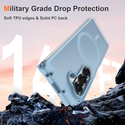 Image of ORETECH Magnetic Case Compatible with Samsung Galaxy Z Fold 6 Case, Translucent Back Non-Slip Hard PC Shockproof Bumper Protective Phone Case Cover for Samsung Z Fold 6 - Sierra Blue