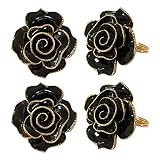 Kalopro Black Napkin Rings Set of 4,Flower Rose Napkin Holder Rings Buckles,Bloom...