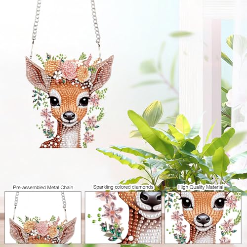 Image of Deer Princess Diamond Painting Hanging Pendant Set - DIY Acrylic Gemstone Art Board Kit with Special Shaped Crystal Diamonds, Wall Door Decoration for Home, Cute Animal Theme Craft Gift for Adults