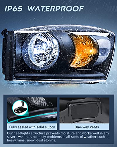 Image of Nilight 2007 2008 2009 Dodge Ram Headlight Assembly 2 Pack Compatible with 2006-2008 Dodge Ram 1500 2006-2009 Dodge Ram 2500 3500 Headlamp Replacement Driver and Passenger Side