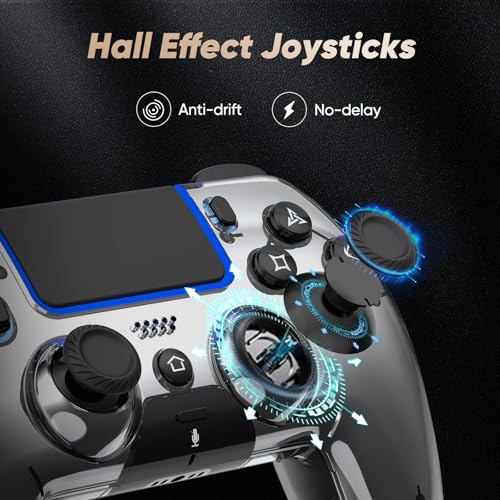 Image of BETMI Wireless Controller for PS5, Pro /Slim /MAC /PC, Metallic Silver | Gamepad with Macro /Turbo Function, Dual Vibration, Hall Effect Joysticks, 6-Axis Gaming Controller with Speaker, 3.5mm Jack
