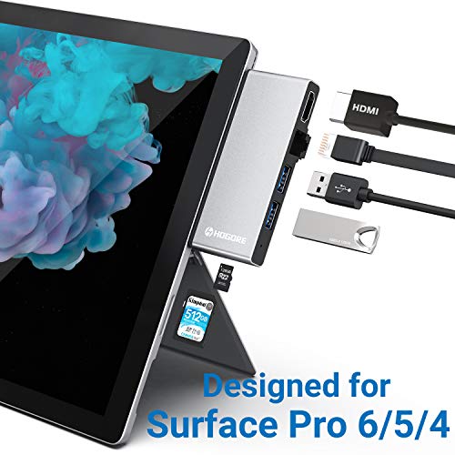 Surface Pro Hub, HOGORE 6-in-2 Surface Pro 6/5/4 Adapter with 4K HDMI, 2USB3.0