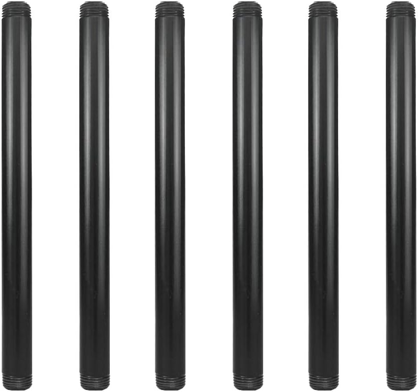 GeilSpace 6 Pack 1/2" × 10" Pre-Cut Black Metal Pipe, Industrial Steel Fits Standard Half Inch Black Threaded Pipes and Fittings - Vintage DIY Industrial Shelving (1/2" × 10")