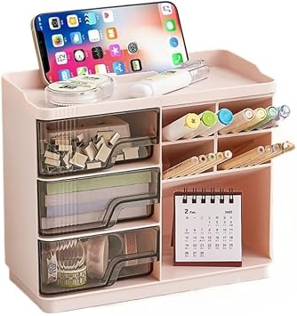 Desk Organizer, Desktop Storage Box, Pen Stand, Small Items, Drawers, No Assembly Required, Large Capacity, Multi-functional, Dividers, Office Supplies, Office Storage, Cosmetics Storage, Desktop