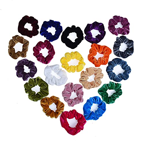 HooSeen 20pcs Scrunchies Velvet Hair Scrunchie Elastic Ties Shiny Scrunchy Assorted Ropes Multi Colors Soft for Girls Women